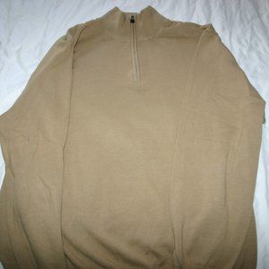 1/4 zip Tan 100% Cotton Sweater. XL Great Shape Jos A Bank